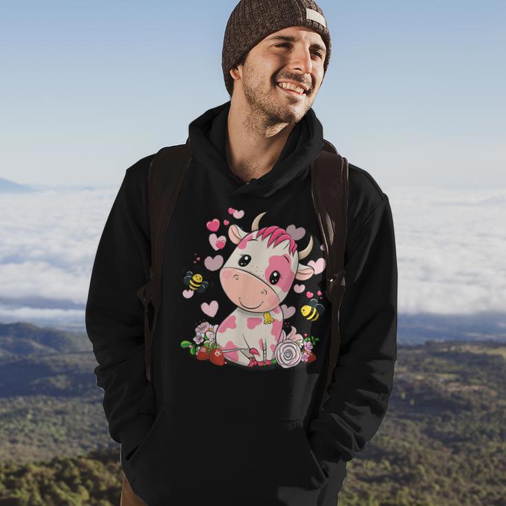 Pink Cow And Milk Print Men's Hoodie