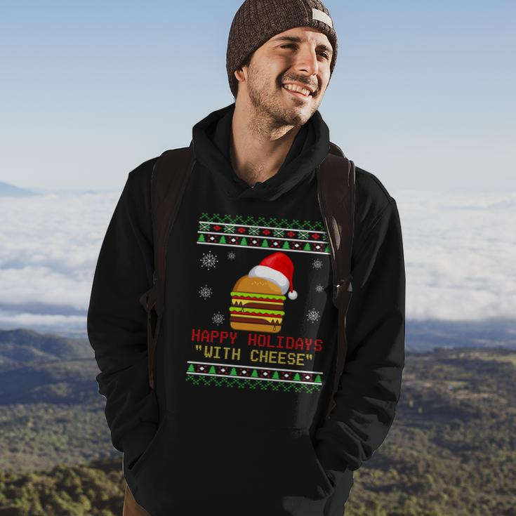 Ugly Christmas Sweater Burger Happy Holidays With Cheese V13 Hoodie Lifestyle
