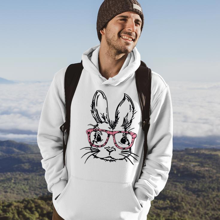 Cute Bunny With Glasses Leopard Print Easter Bunny Face Hoodie Lifestyle