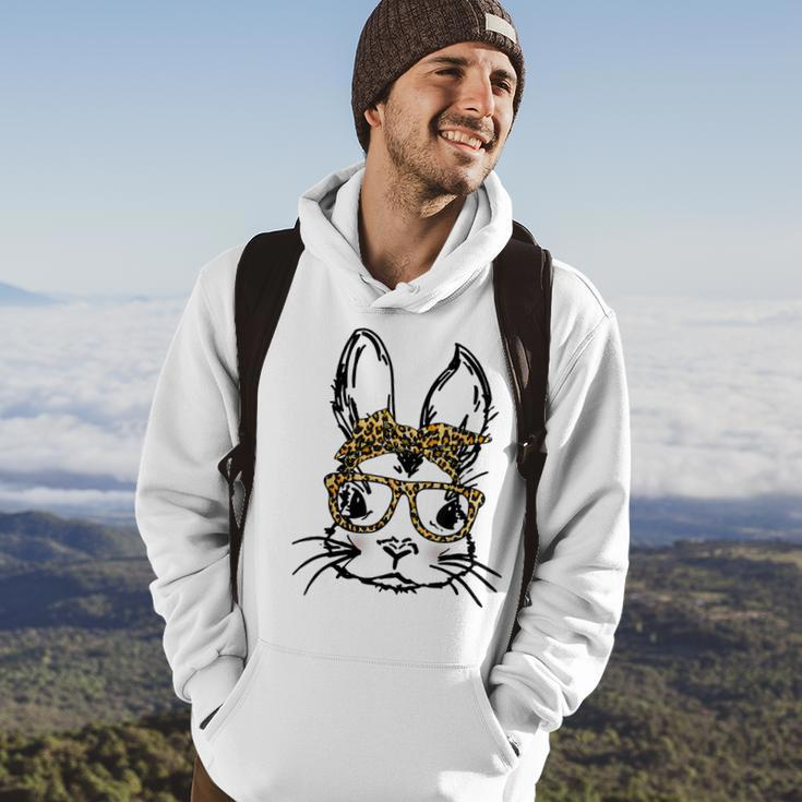 Funny Cute Bunny Wearing Glasses Leopard Easter Day Hoodie Lifestyle