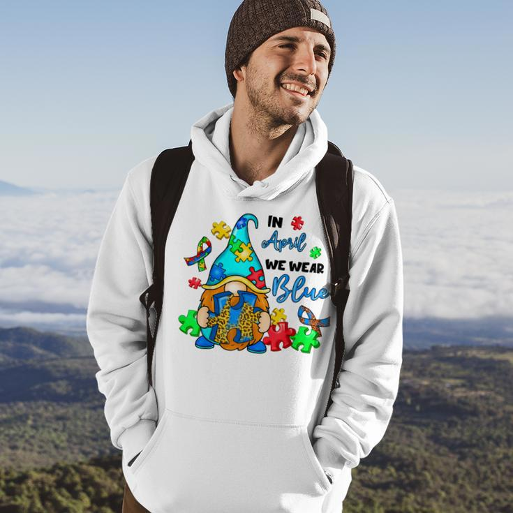 In April We Wear Blue Gnome Autism Awareness Month Hoodie Lifestyle