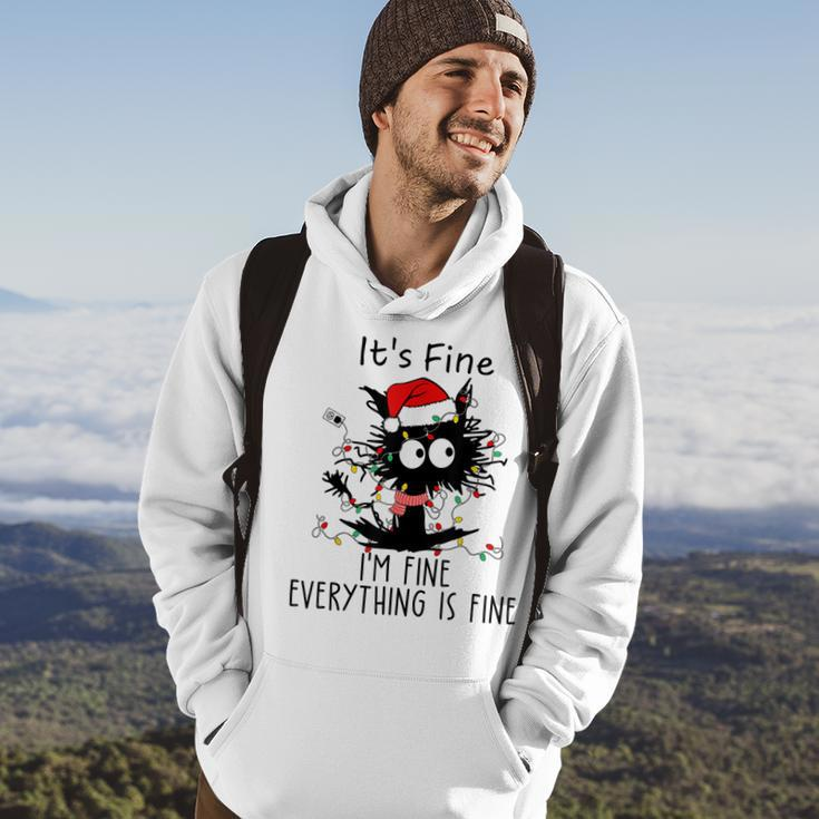 Its Fine Im Fine Everything Is Fine Christmas Cat Xmas Pjs Men Hoodie Graphic Print Hooded Sweatshirt Lifestyle