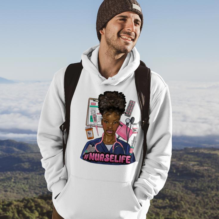 Nurse Life Messy Bun Afro Medical Assistant African American Hoodie Lifestyle