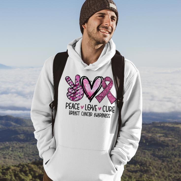 Peace Love Cure Pink Ribbon Cancer Breast Awareness Hoodie Lifestyle
