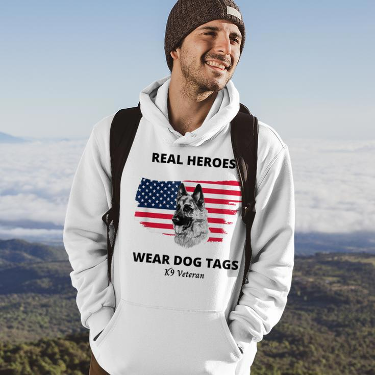Real Heroes Wear Dog Tags - K9 Veteran Military Dog Men Hoodie Graphic Print Hooded Sweatshirt Lifestyle