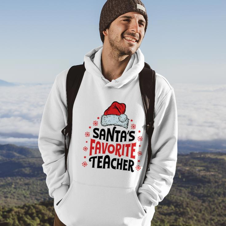 Santas Favorite Teacher Christmas Women Men Santa Hat Hoodie Lifestyle