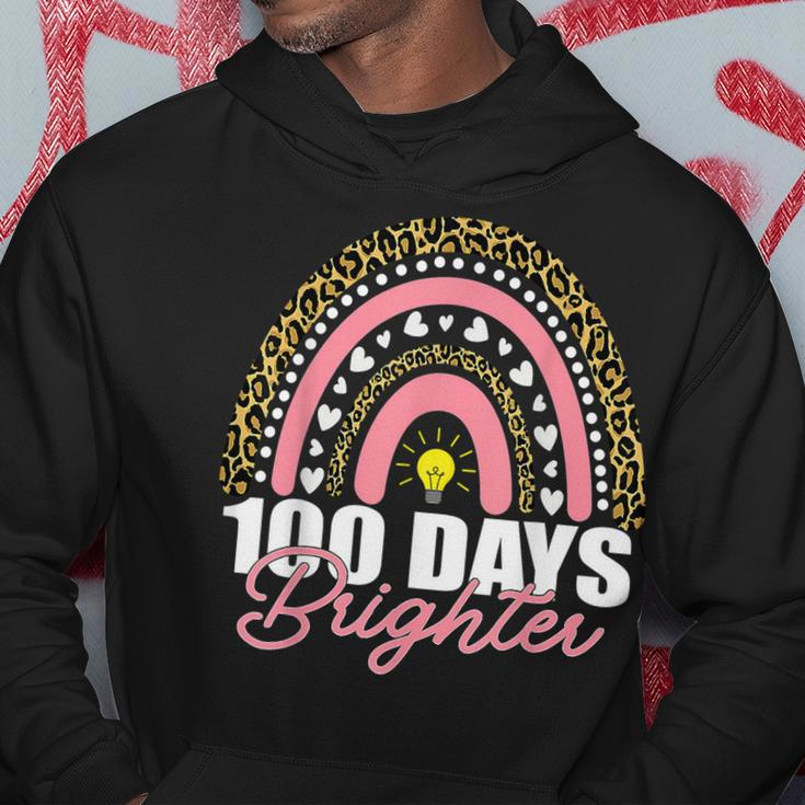 100 Days Brighter Rainbow Happy 100Th Days Leopard Rainbow Men Hoodie Graphic Print Hooded Sweatshirt Funny Gifts