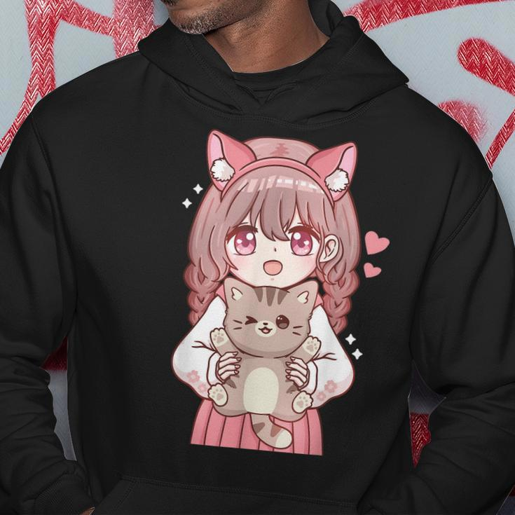 Anime Girl With Cat Kawaii Cat Lover Otaku Hoodie Unique Gifts