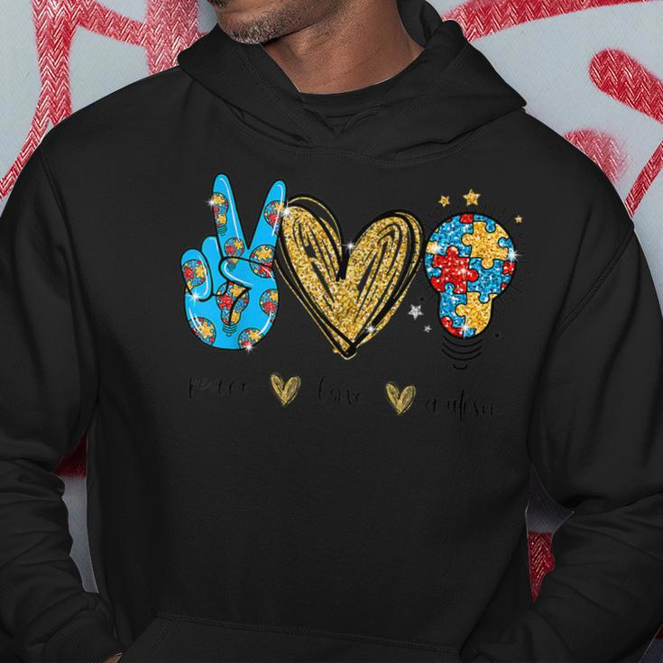 Autism Awareness Day Peace Love Autism Puzzle Ribbon Hoodie Funny Gifts