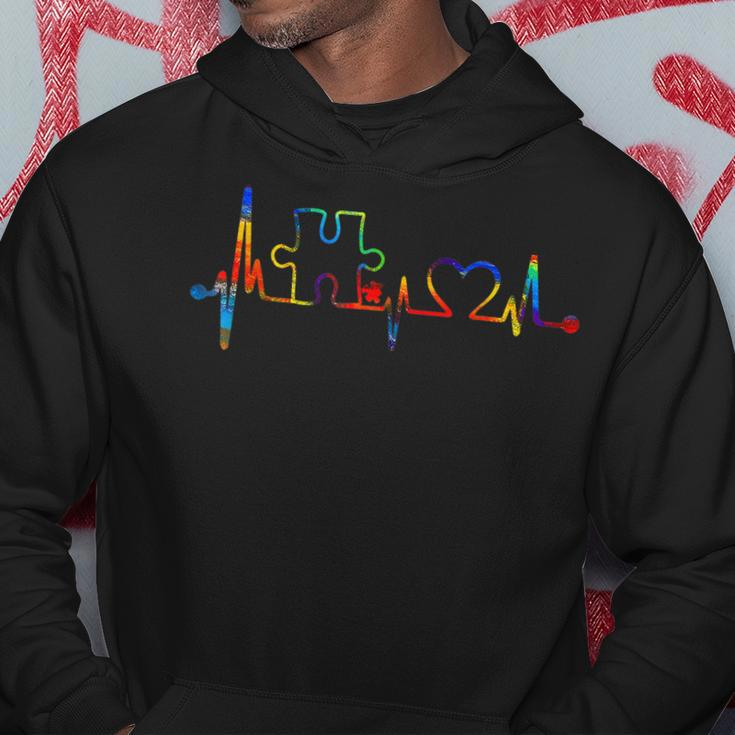 Autism Puzzle Heartbeat Heart Autism Awareness Colorful Mom Hoodie Unique Gifts