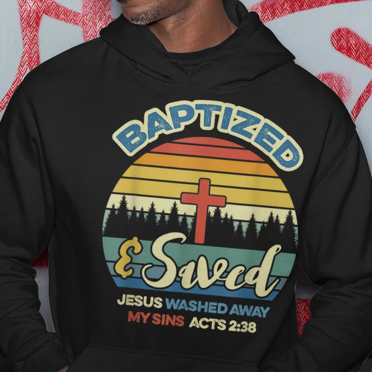 Baptized & Saved Evangelical Pentecostal Cool Baptism Men Hoodie Graphic Print Hooded Sweatshirt Funny Gifts