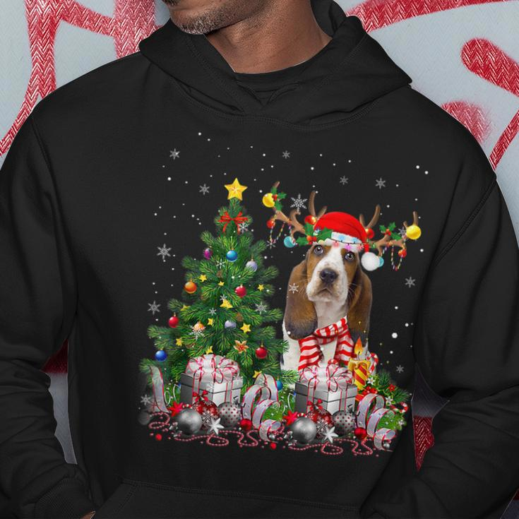 Basset Hound Dog Lover Matching Santa Christmas Tree Men Hoodie Graphic Print Hooded Sweatshirt Funny Gifts