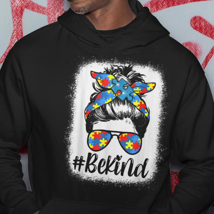 Be Kind Autism Awareness Girl Women Messy Bun Hair Gifts Hoodie Unique Gifts