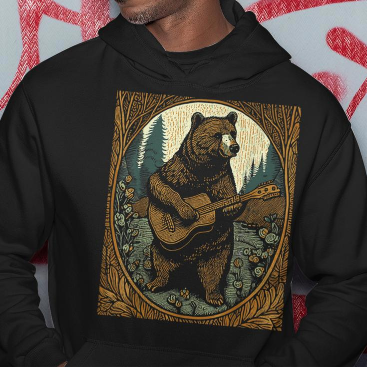 Bear Playing Guitar Vintage Cottagecore Funny Cute Music Hoodie Unique Gifts