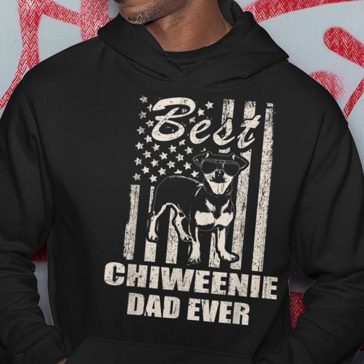 Best Chiweenie Dad Ever Vintage Retro Flag Dog Dad Hoodie Funny Gifts