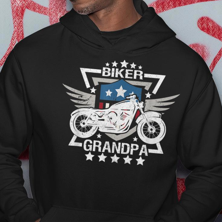 Biker Grandpa American Flag Usa Patriotic Motorcycle Gift For Mens Hoodie Unique Gifts