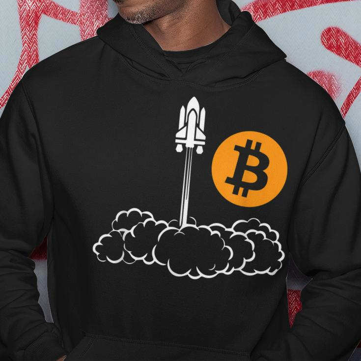 Bitcoin To The Moon Rocket Space Shuttle Hodl Pun Hoodie Funny Gifts