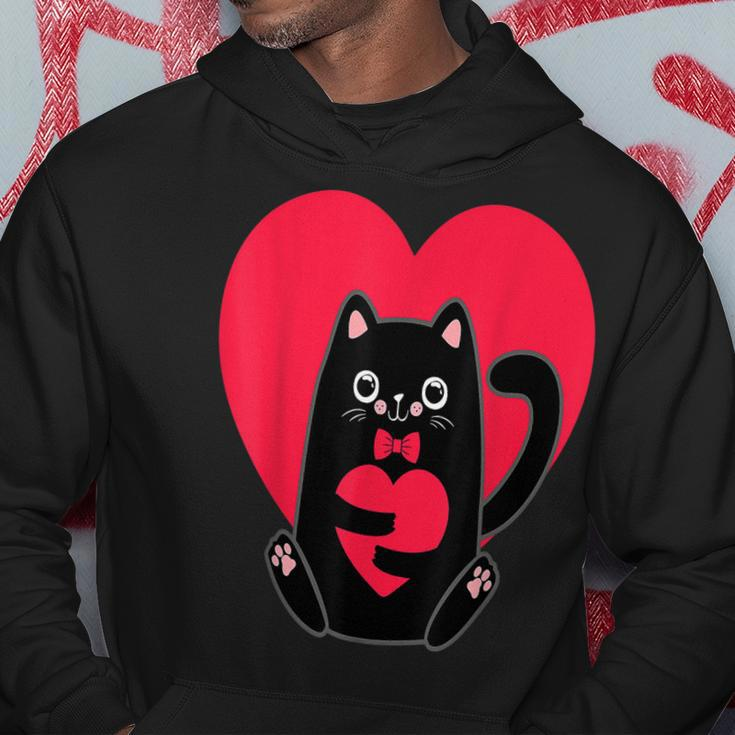 Black Cat Heart Valentines Day Cute Kitten Kitty-Love V Day Hoodie Funny Gifts