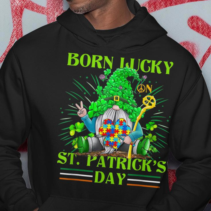 Born Lucky On St Patricks Day Autism St Patricks Day Gnomes Hoodie Funny Gifts