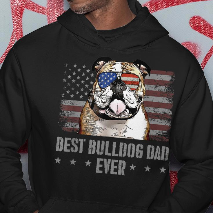 Bulldog Best Dog Dad Ever Retro Usa American Flag Hoodie Funny Gifts