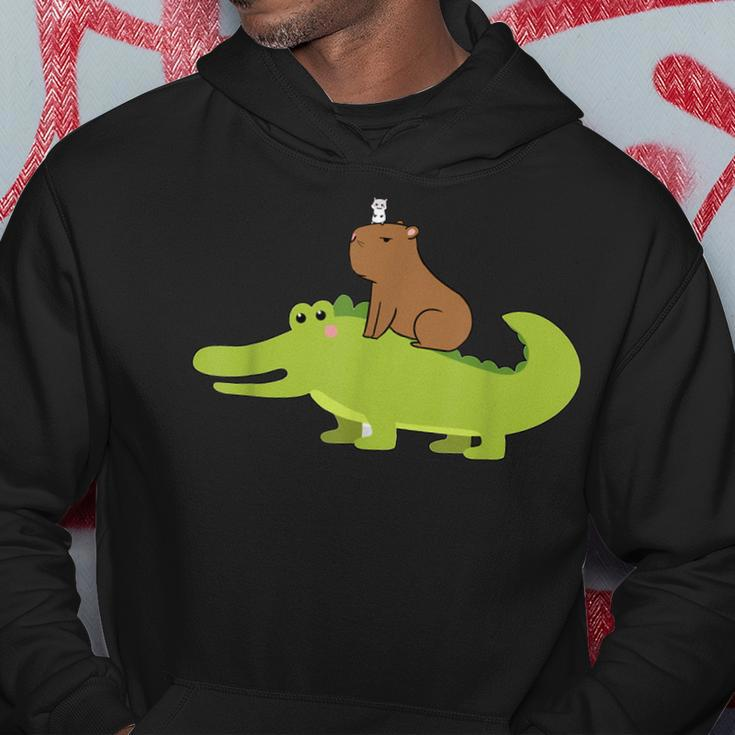Capybara Riding Alligator Pet Dad Mom Boy Girl Kids Outfit Hoodie Unique Gifts