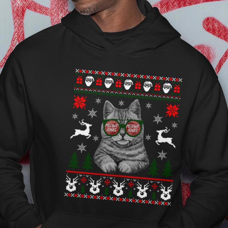 Cat With Sunglasses Meowy Ugly Christmas Sweater Gift Hoodie Unique Gifts