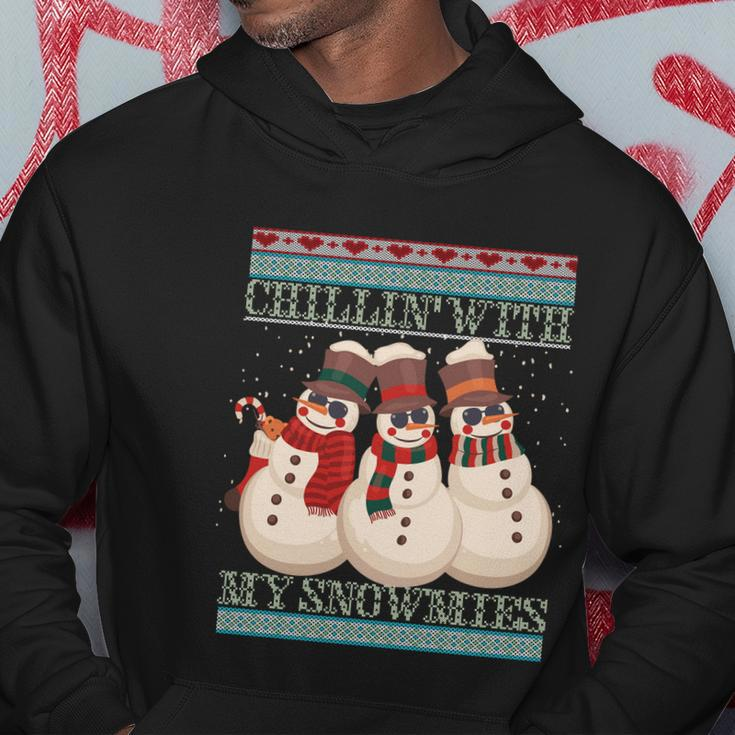 Chillin With My Snowmies Ugly Christmas Snow Gift Black Hoodie Unique Gifts