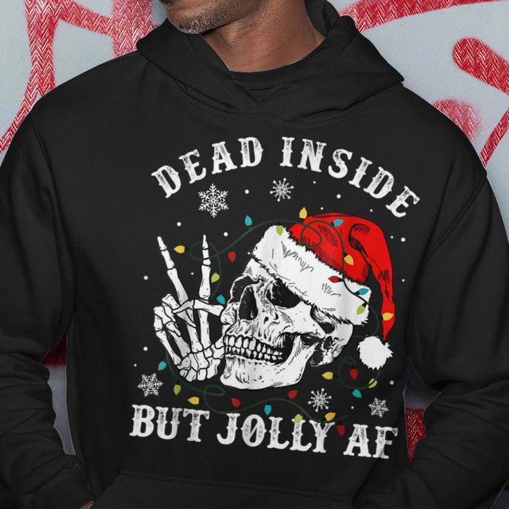Dead Inside But Jolly Af Skeleton Santa Christmas Pajamas V2 Men Hoodie Graphic Print Hooded Sweatshirt Funny Gifts