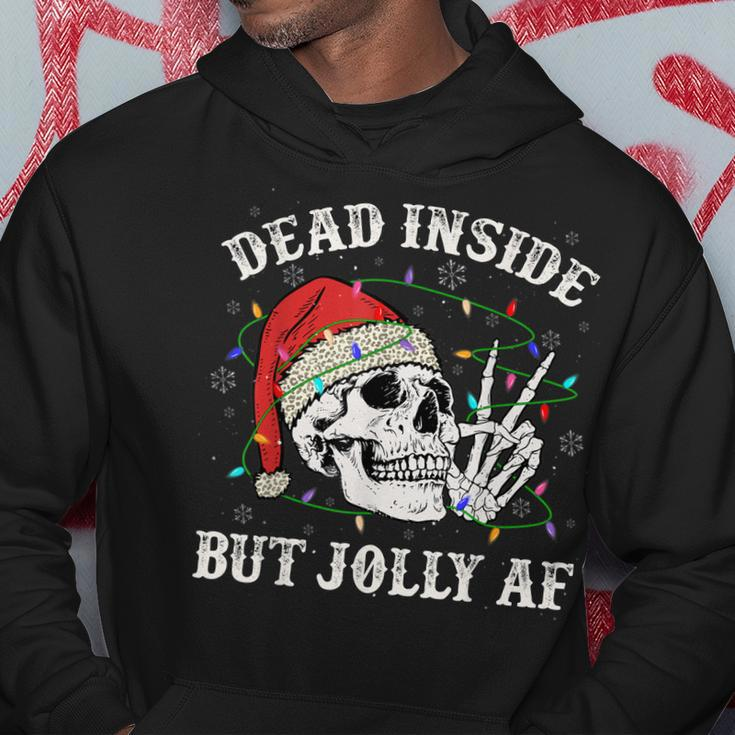 Dead Inside But Jolly Af Skull Santa Light Skeleton Pajamas Men Hoodie Graphic Print Hooded Sweatshirt Funny Gifts