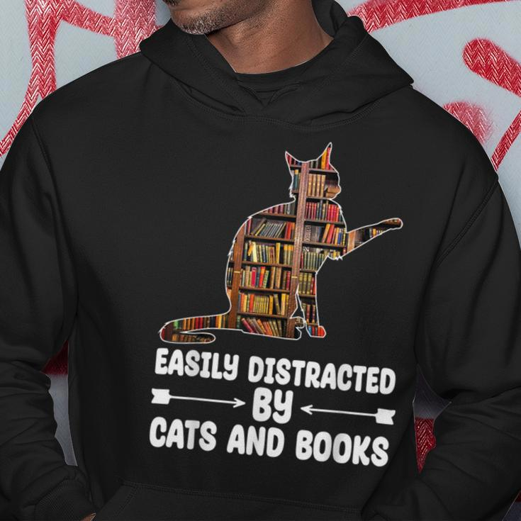 Easily Distracted By Cats And Books Funny Cat Lover Hoodie Unique Gifts