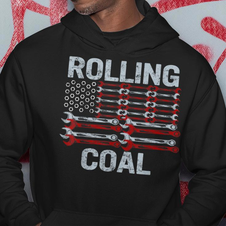Fathers Day Diesel Car Mechanic Dad Rolling Coal Usa Flag Hoodie Unique Gifts