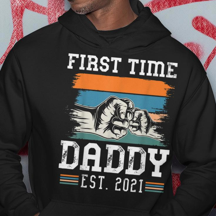 First Time Dad Est 2021 Gift New Dad Retro Vintage Colors Hoodie Funny Gifts