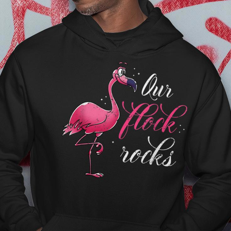 Funny Our Flock Rocks Flamingos Animal Lover Gift Flamingo Men Hoodie Graphic Print Hooded Sweatshirt Funny Gifts