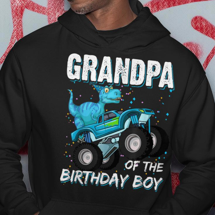 Grandpa Of The Birthday Boy Trex Dinosaur Monster Truck Hoodie Unique Gifts