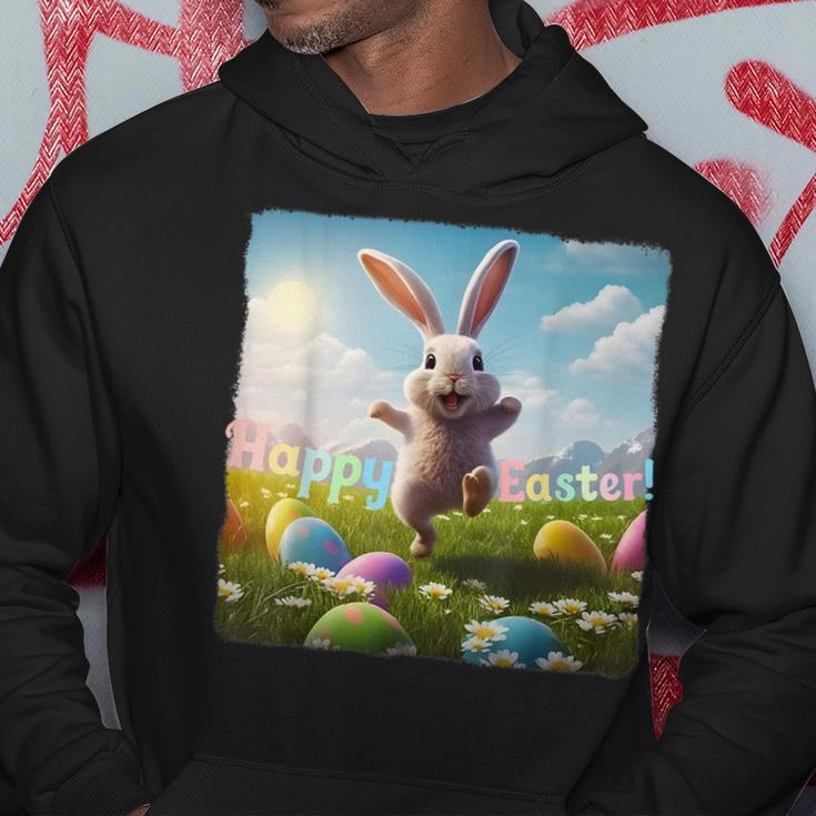 Happy Easter Bunny Hopping Over Colored Eggs Hoodie Unique Gifts