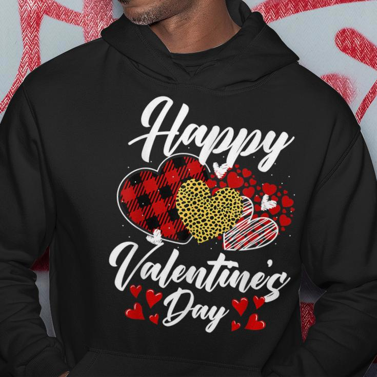 Happy Valentines Day Hearts With Leopard Plaid Valentine Hoodie Funny Gifts