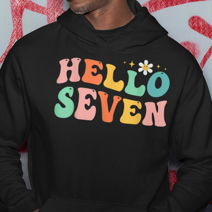 Hello Seven 7 Year Old 7Th Birthday Girl Age 7 Bday Groovy Hoodie Unique Gifts