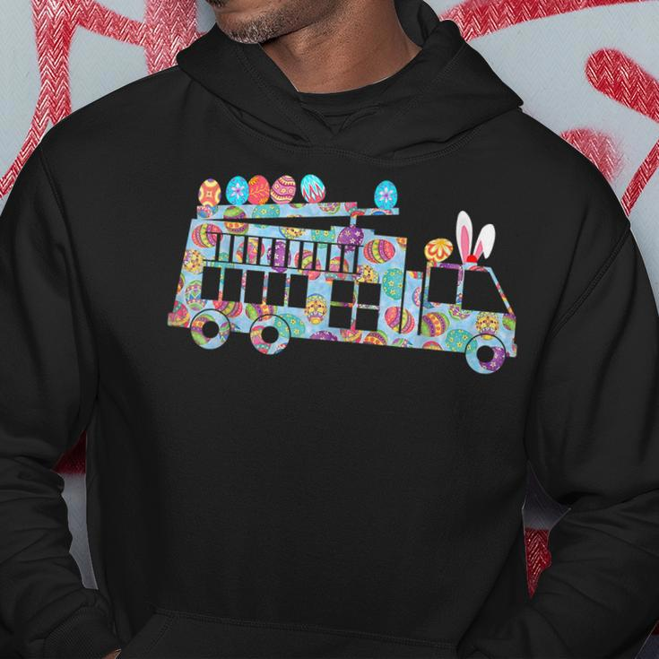 Hippie Easter Egg Riding Fire Truck Easter Firefighter Hoodie Funny Gifts