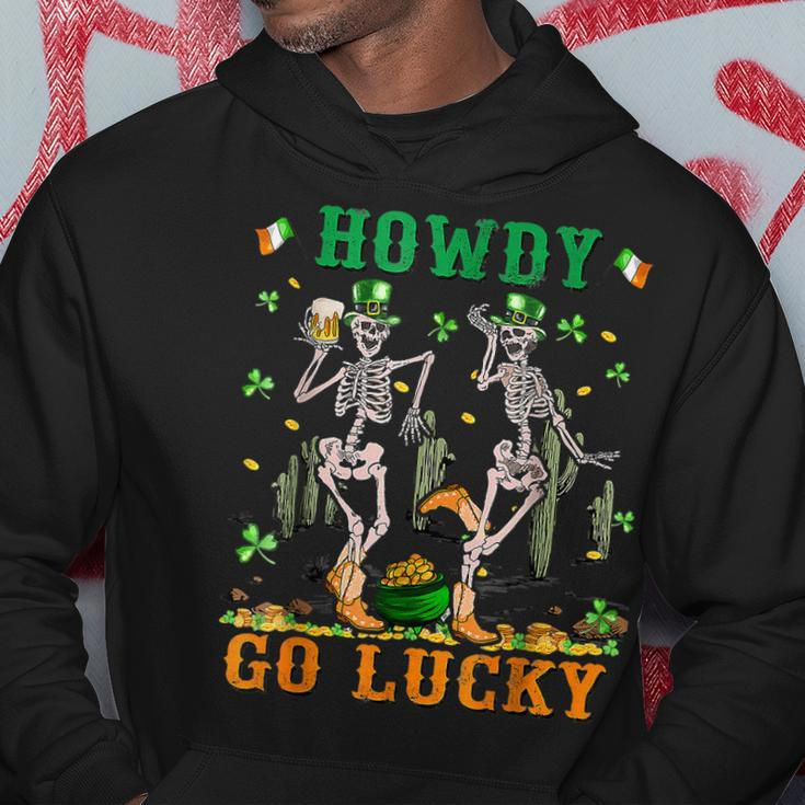 Howdy Go Lucky Shamrock Dancing Skeleton Patricks Day 2023 Hoodie Funny Gifts
