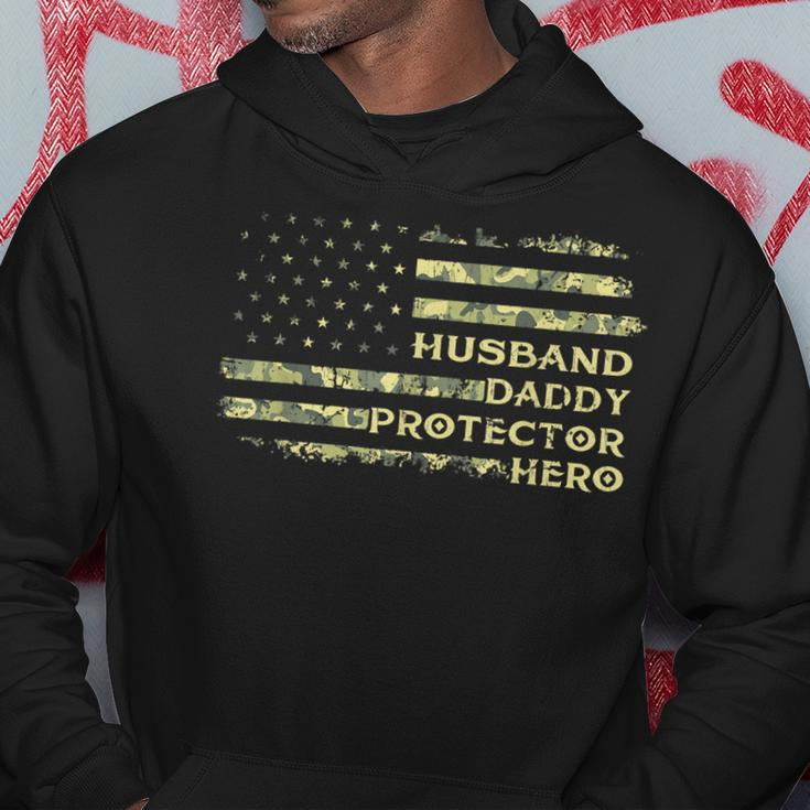 Husband Daddy Protector Hero Fathers Day Flag Dad Papa Gift For Mens Hoodie Unique Gifts