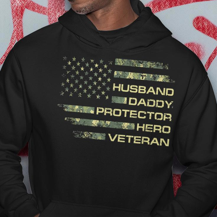 Husband Daddy Protector Hero Veteran Usa Flag Camouflage Dad Gift For Mens Hoodie Unique Gifts