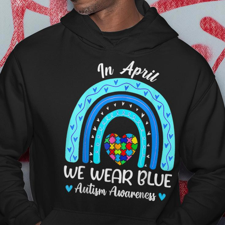 In April We Wear Blue Autism Awareness Month Puzzle Rainbow Hoodie Unique Gifts