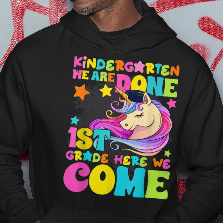 Kindergarten We Are Done 1St Grade Here We Come Cute Unicorn Hoodie Unique Gifts