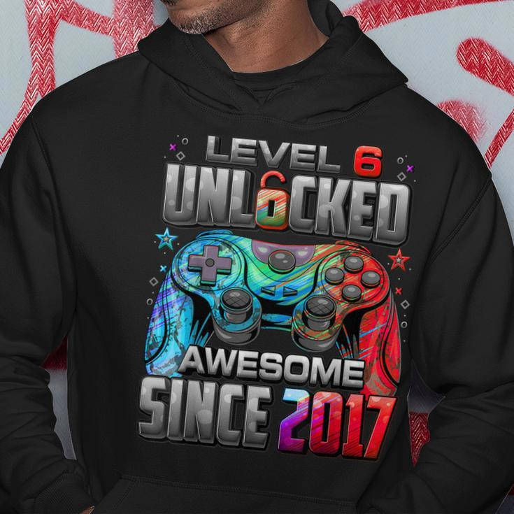 Level 6 Unlocked Awesome Since 2017 6Th Birthday Gaming Hoodie Unique Gifts