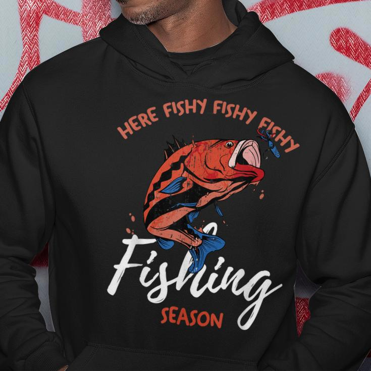 Lustiges Angler-Hoodie Here Fishy Fishy, Perfekt für Angelsaison Lustige Geschenke