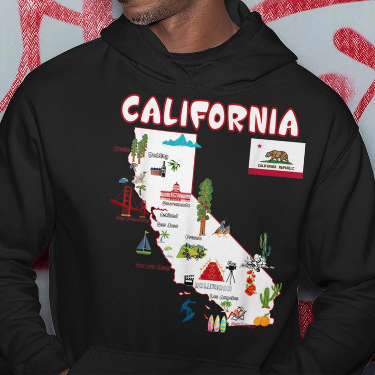 Map Of California Landmarks Major Cities Flag Hoodie Unique Gifts