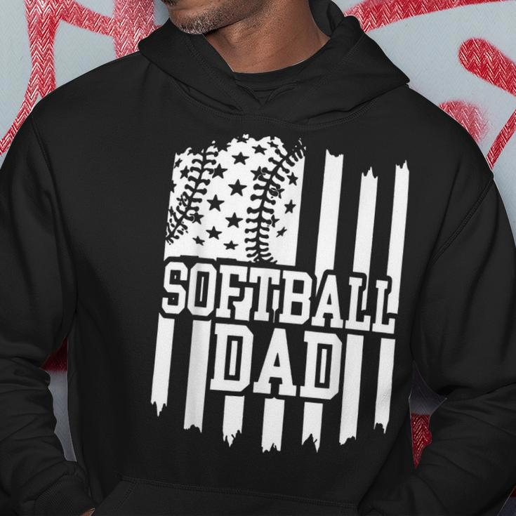 Mens Daddy Fathers Day Proud Softball Dad American Flag Ball Dad Hoodie Personalized Gifts