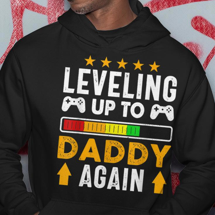 Mens Leveling Up To Daddy Again Funny Dad Pregnancy Announcement Hoodie Funny Gifts