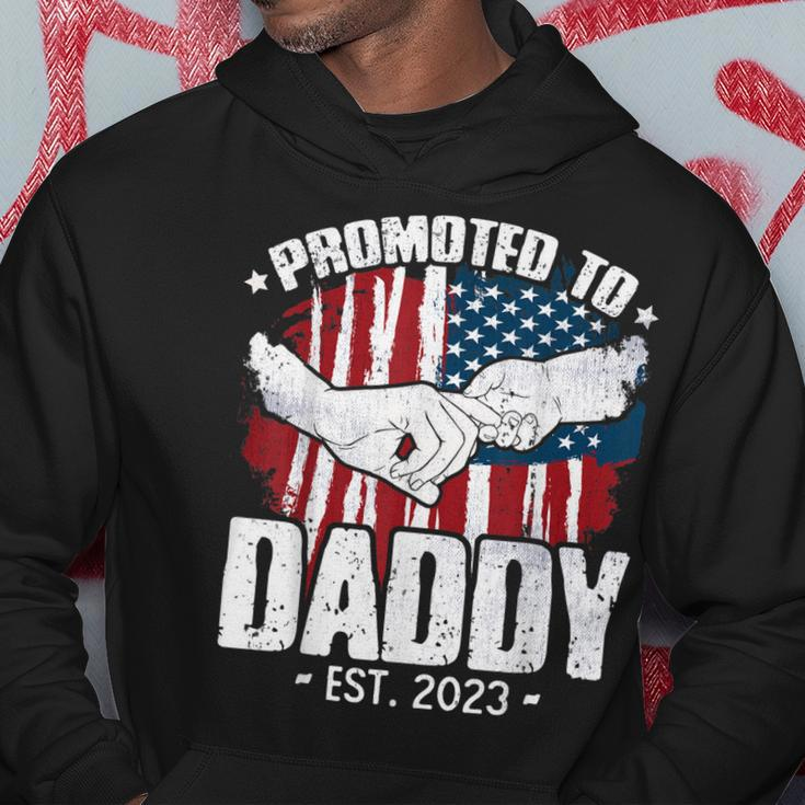 Mens Promoted To Daddy Est 2023 Patriotic Dad To Be Fathers Day Hoodie Personalized Gifts