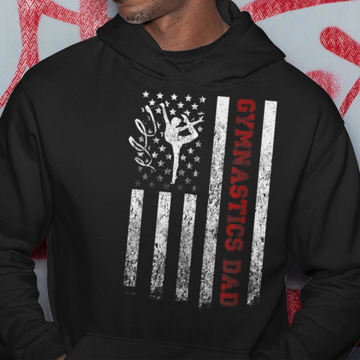 Mens Proud Gymnastics Dad American Flag Cool Usa Patriotic  Hoodie Personalized Gifts